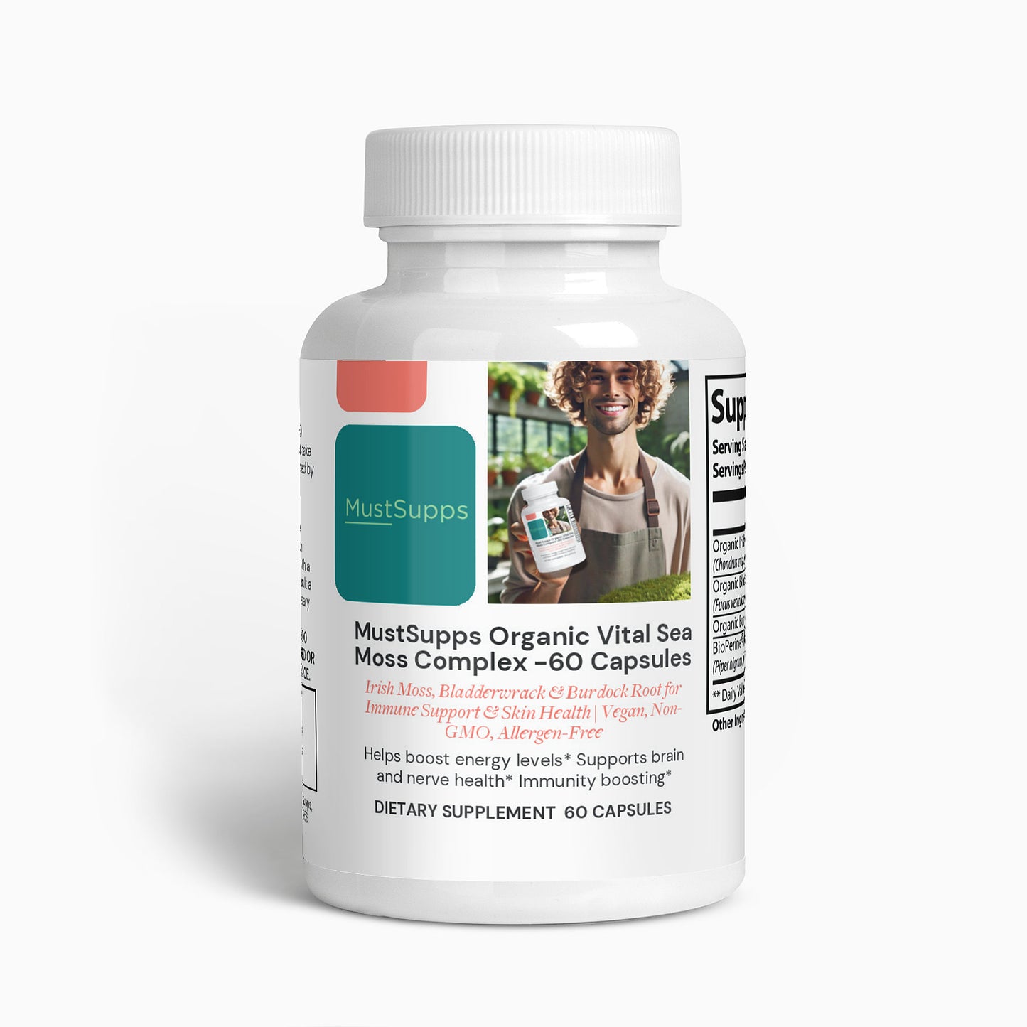 MustSupps Organic Vital Sea Moss Complex - 60 cápsulas - Musgo irlandés, fucus y raíz de bardana para reforzar el sistema inmunológico y la salud de la piel | Vegano, sin OGM, sin alérgenos