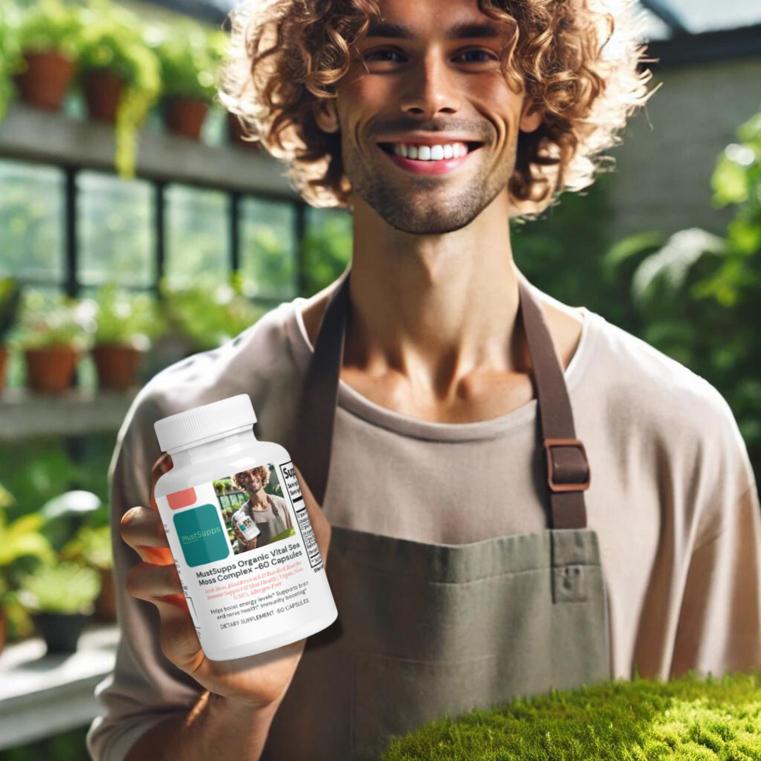 MustSupps Organic Vital Sea Moss Complex - 60 cápsulas - Musgo irlandés, fucus y raíz de bardana para reforzar el sistema inmunológico y la salud de la piel | Vegano, sin OGM, sin alérgenos