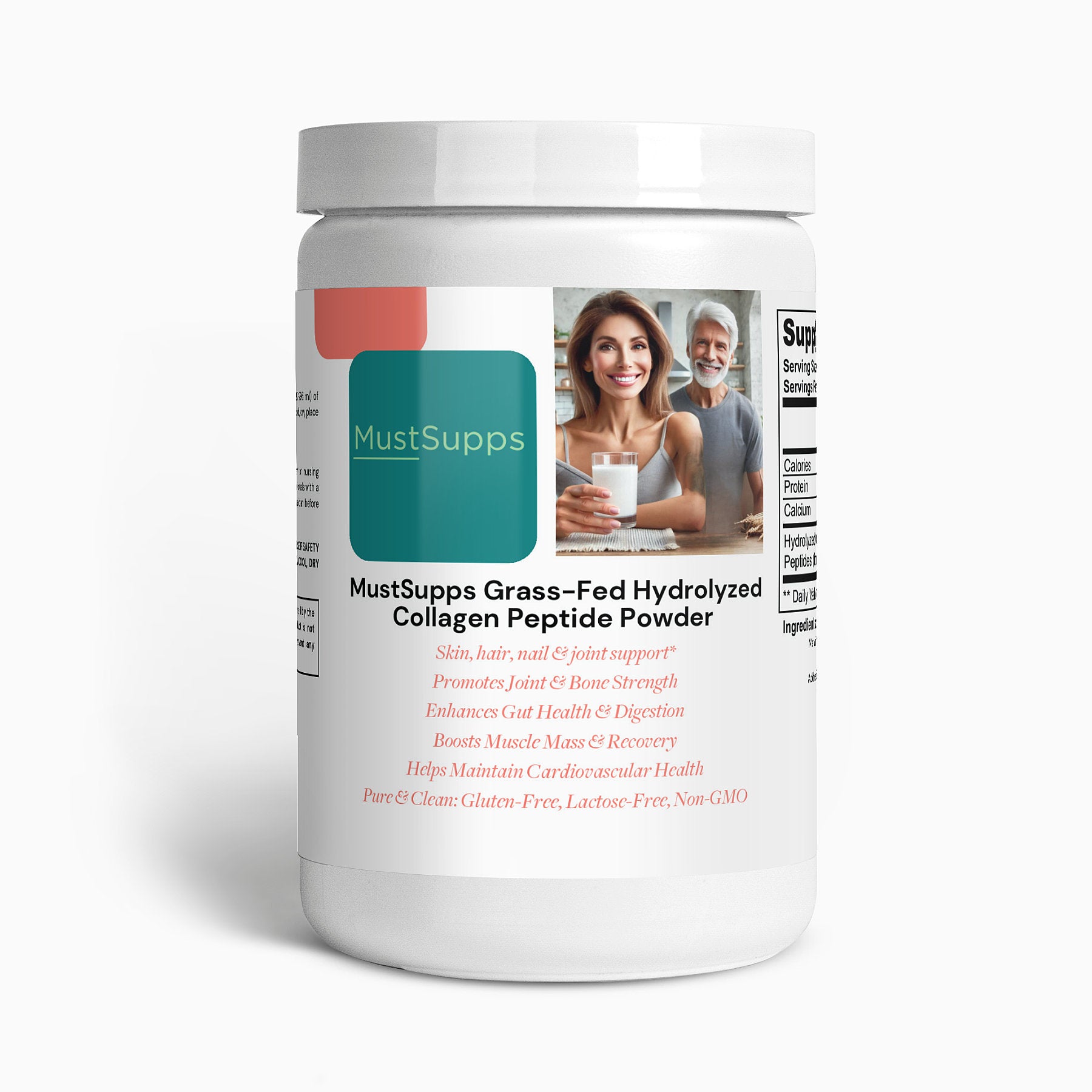 MustSupps Grass-Fed Hydrolyzed Collagen Peptide Powder - For Healthy Skin, Hair, Nails, and Joint Support - Must Supps