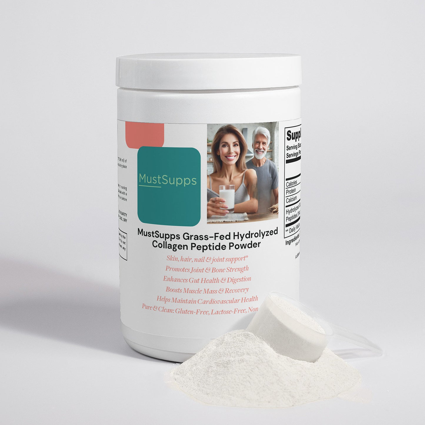 MustSupps Grass-Fed Hydrolyzed Collagen Peptide Powder - For Healthy Skin, Hair, Nails, and Joint Support - Must Supps